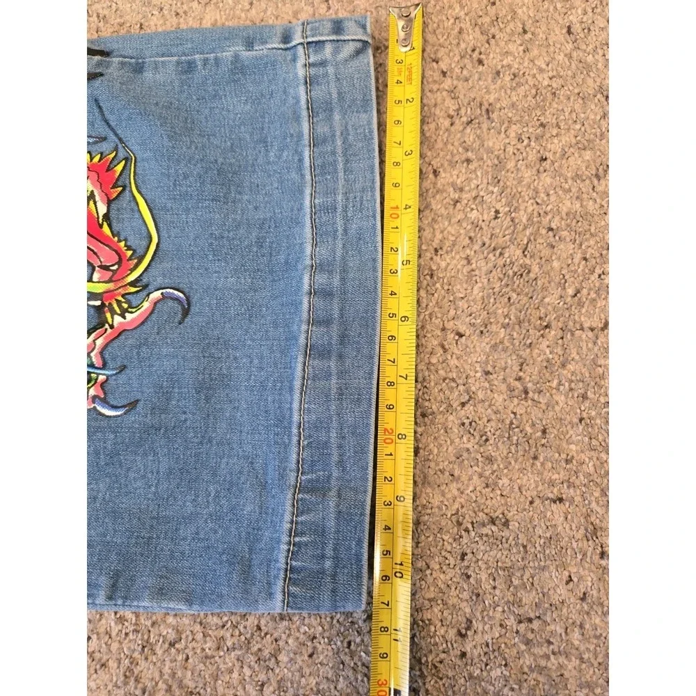 Ed Hardy Dragon Jeans 32 Y2K Wide Leg Baggy Denim Tattoo Graphic Rare Grail Fire